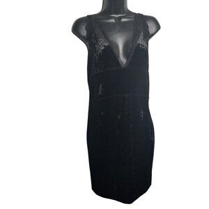 Women's Black Velvet Babydoll Vamp Renaissance Lace Slip Dress Sz S